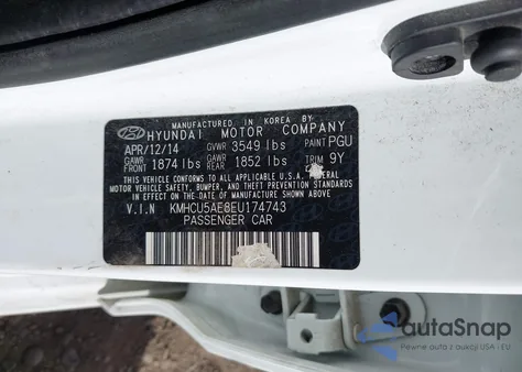 2014 Hyundai Accent Se из США, поврежденный, VIN KMHCU5AE8EU174743